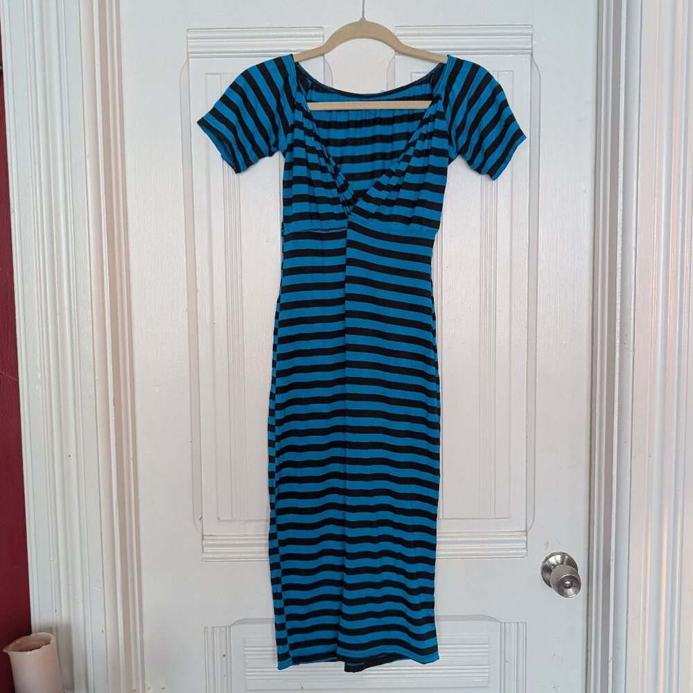 Switchblade Stiletto Sophia Blue and Black Striped Dress Size S/M
